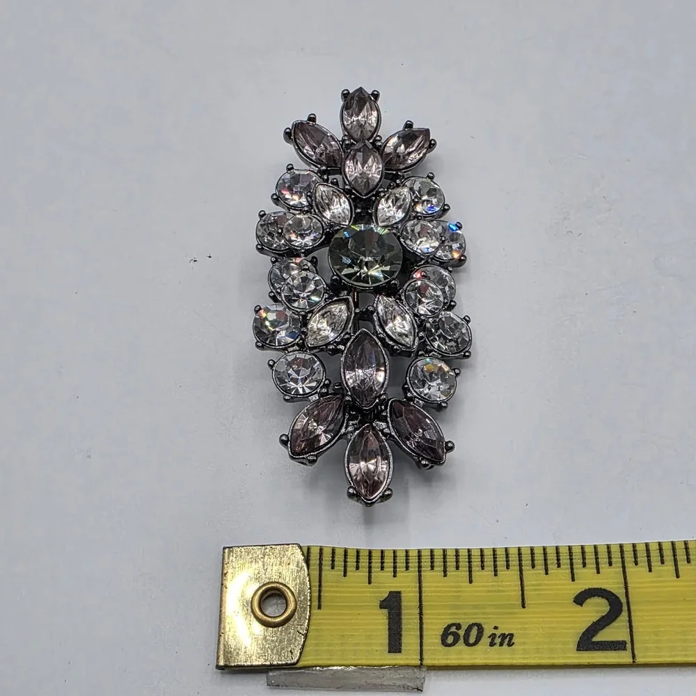 Liz Claiborne Gunmetal Rhinestone Brooch Grey Clear Crystal Marquise Pin‎ LC